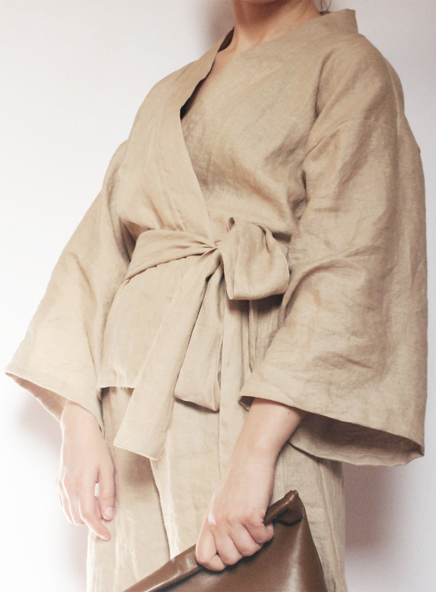 Handmade Beige Linen Kimono Jacket – Soft, Comfortable, and Stylish Layering Piece