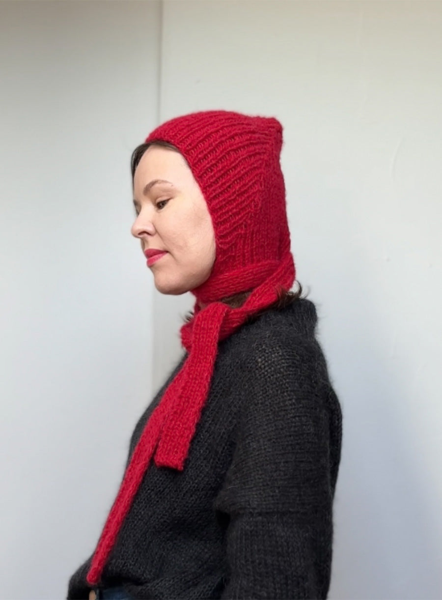 red mohair bonnet
