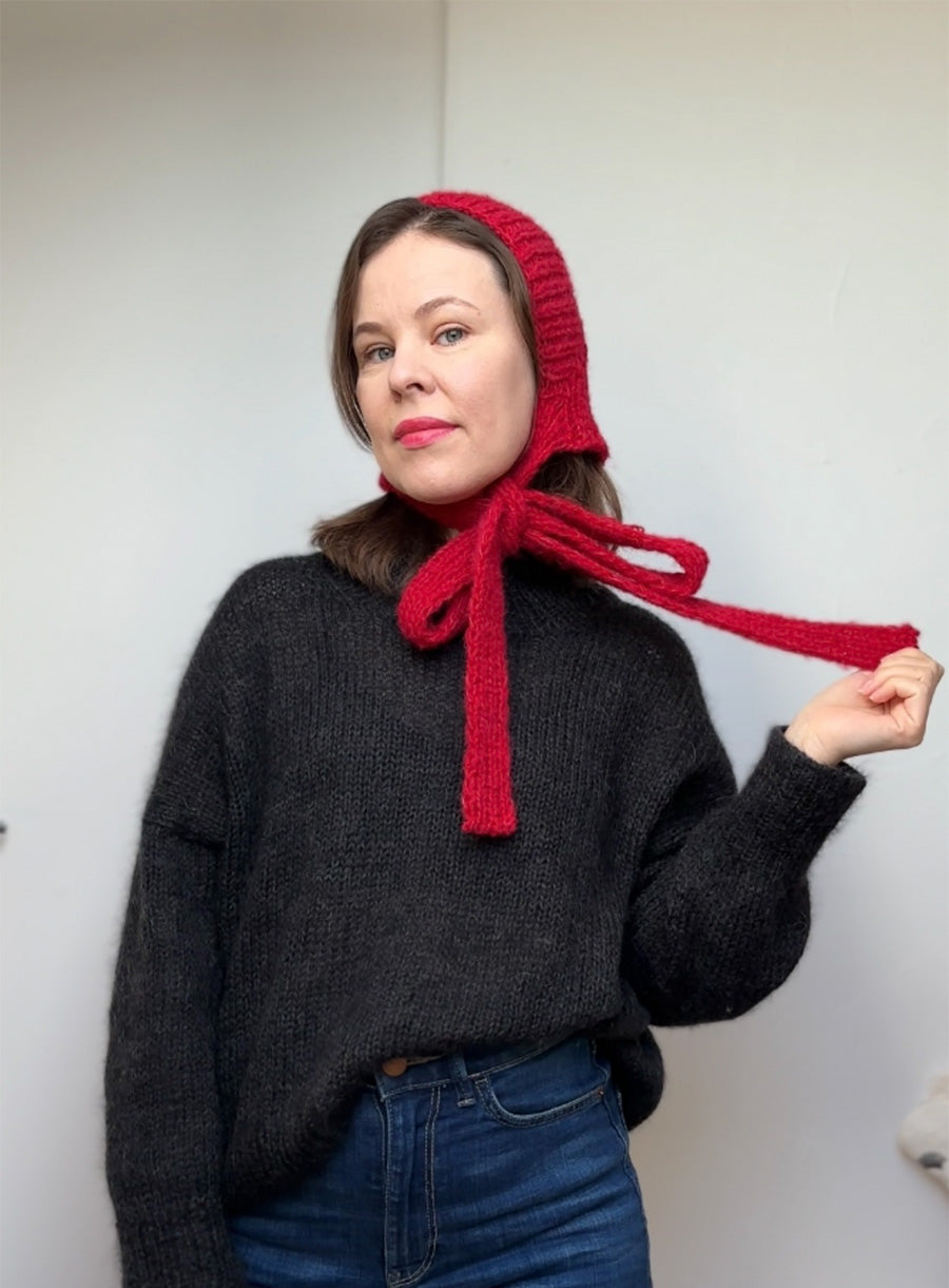 vintage red knitted bonnet