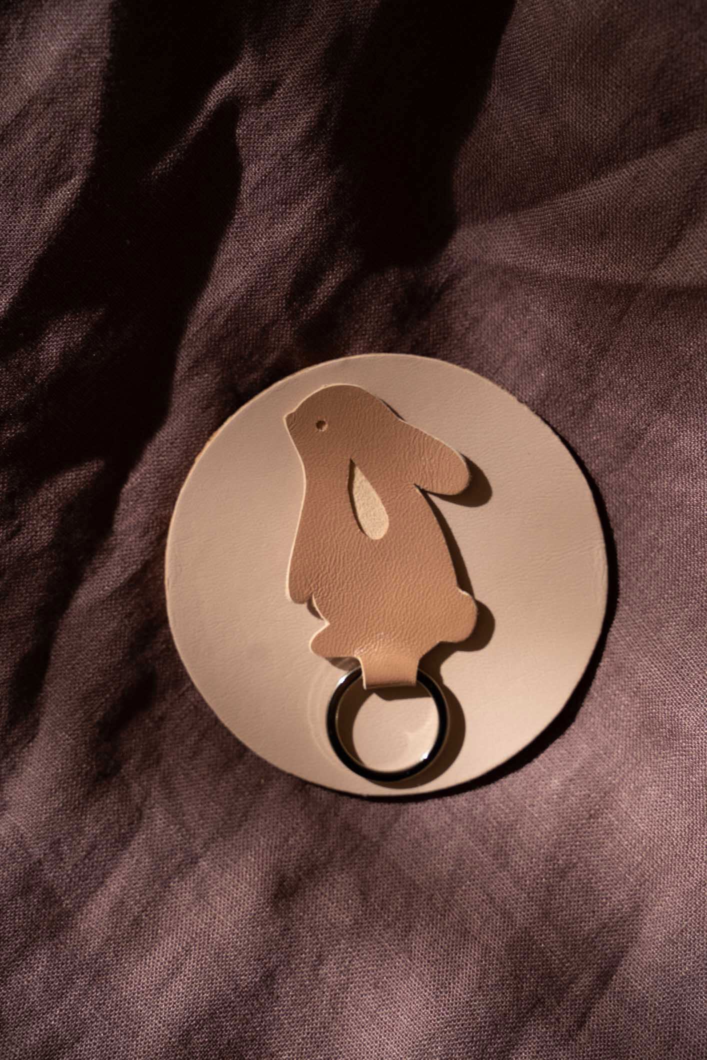 brown leather rabbit keychain